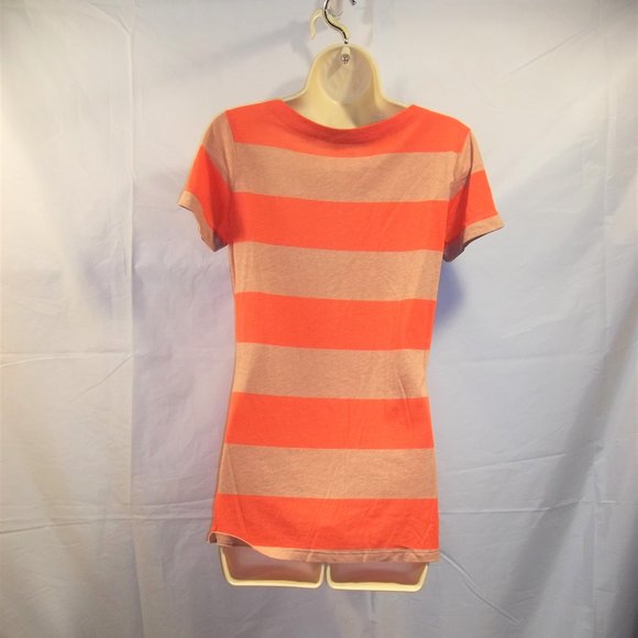 Gap Womens Shirt Top Size Small Striped Round Neckline Short Sleeve Orange Tan - Picture 2 of 6